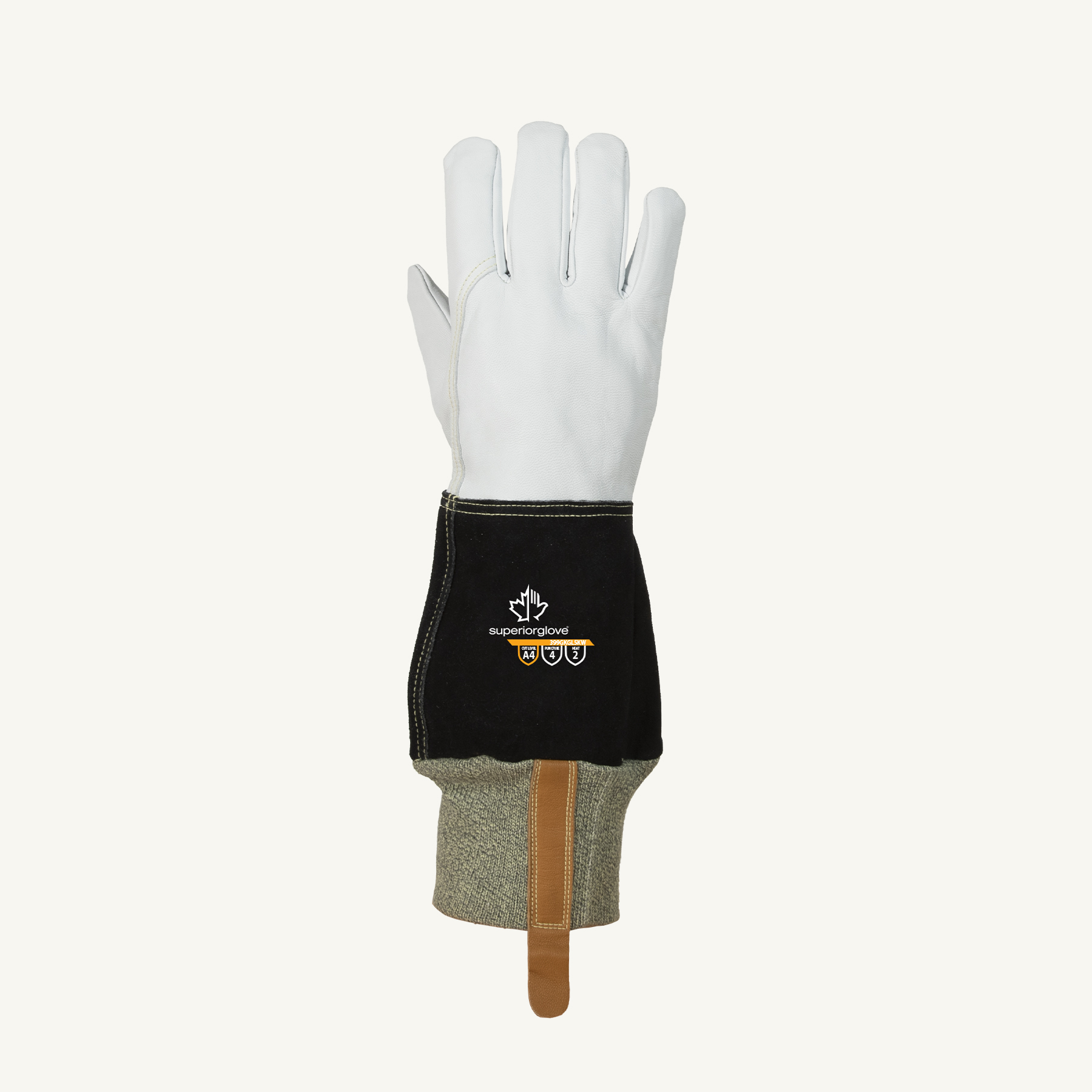Superior Glove® Endura® 399GKGL5KW Gauntlet A4 Leather Glove with Pull Tab Knit Cuff - Front